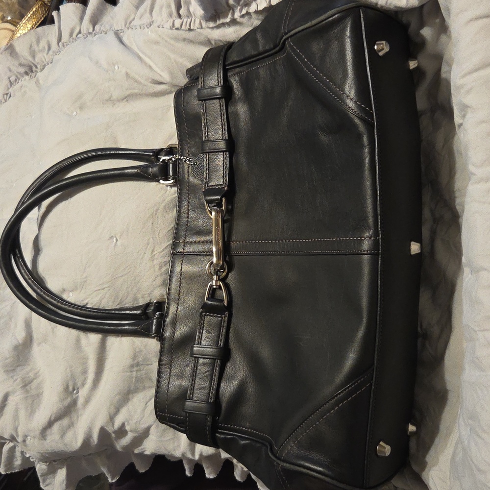 Coach Black Leather Hampton Handbag with Silver Accents - Picture 5 of 16